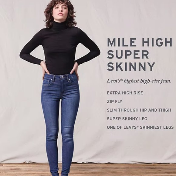 NWT Levis Mile High Super Skinny black velvet jeans/jeggings - Picture 7 of 7